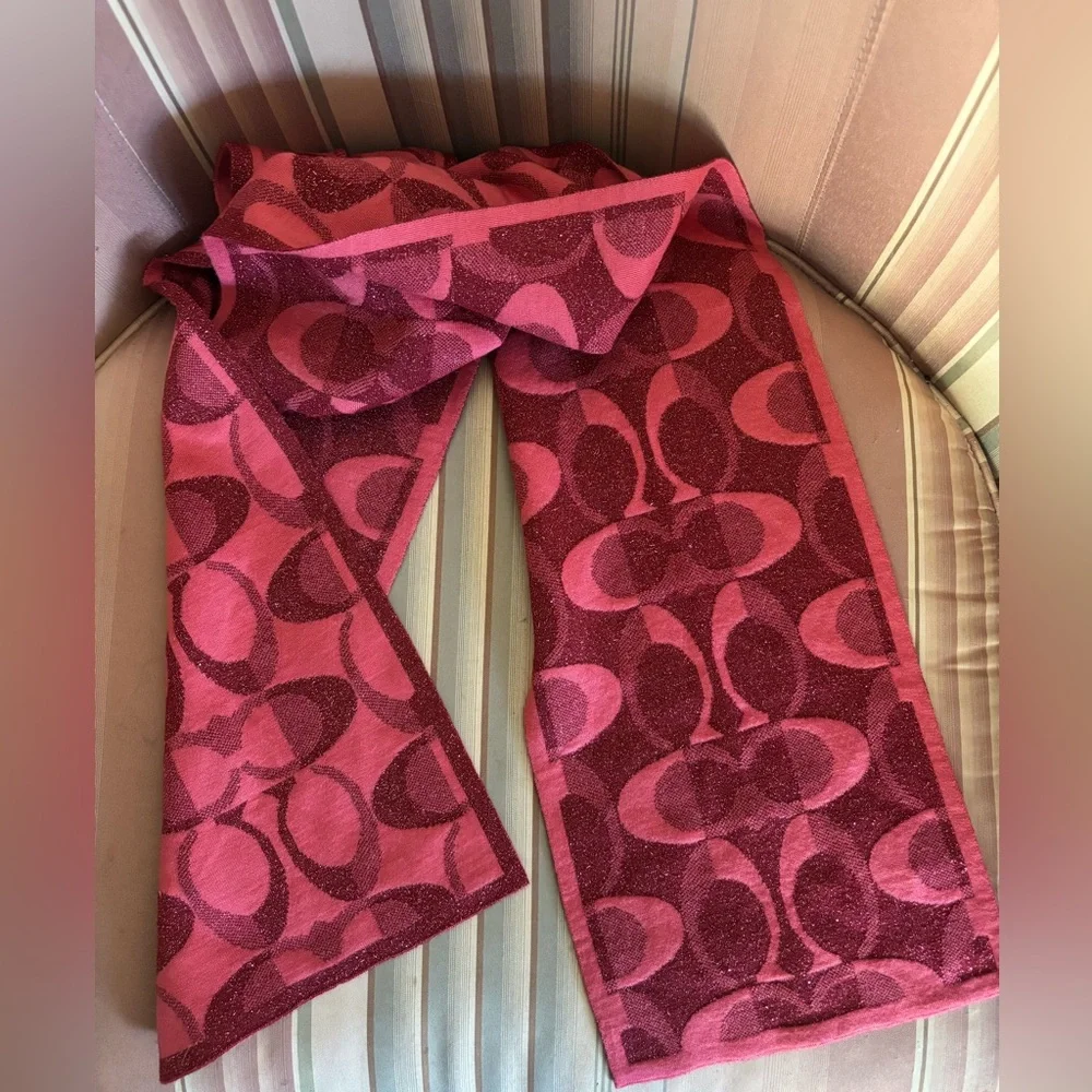 Coach Pink and Red Logo Scarf - Picture 1 of 4